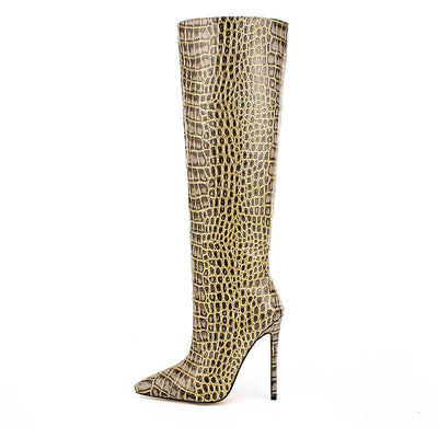 Stivale Crocodile Print Women High Boots Stiletto eprolo BAD PEOPLE