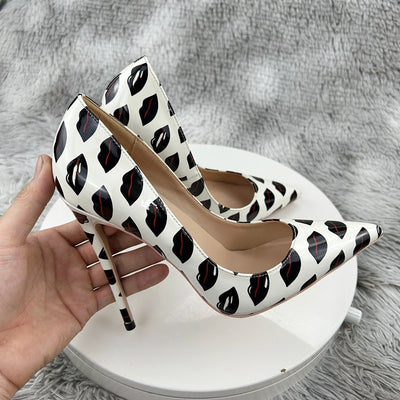Lips Print Slip On Pointy Toe High Heel Shoes eprolo BAD PEOPLE