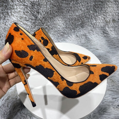 Orange Cow Print Hairy Flock High Heel Shoes 8cm 10cm 12cm eprolo BAD PEOPLE