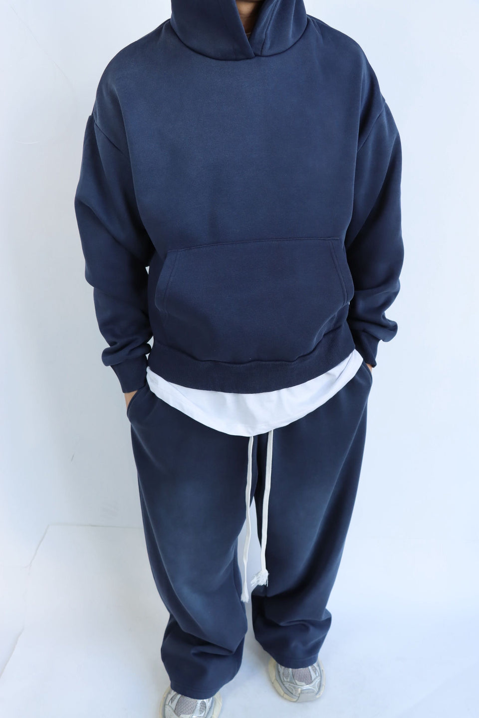 Completo tuta hoodie blu lavato uomo drip