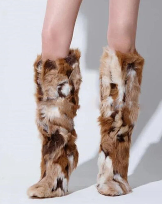 Stivale alto pelliccia faux fur tacco donna