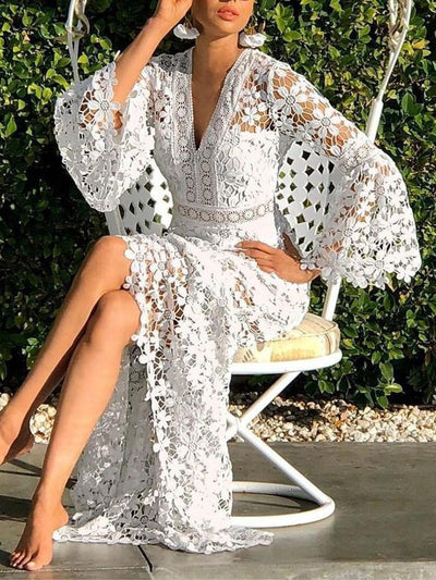Abito pizzo con lavorazioni 3d donna White MUST HAVE