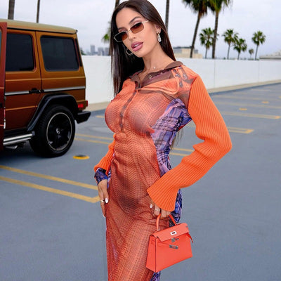 New Fashion Printed Long Sleeve Top Slim Dress eprolo BAD PEOPLE