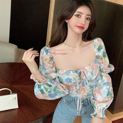 Top fiori scollato donna romantico boho Pink One Size MUST HAVE