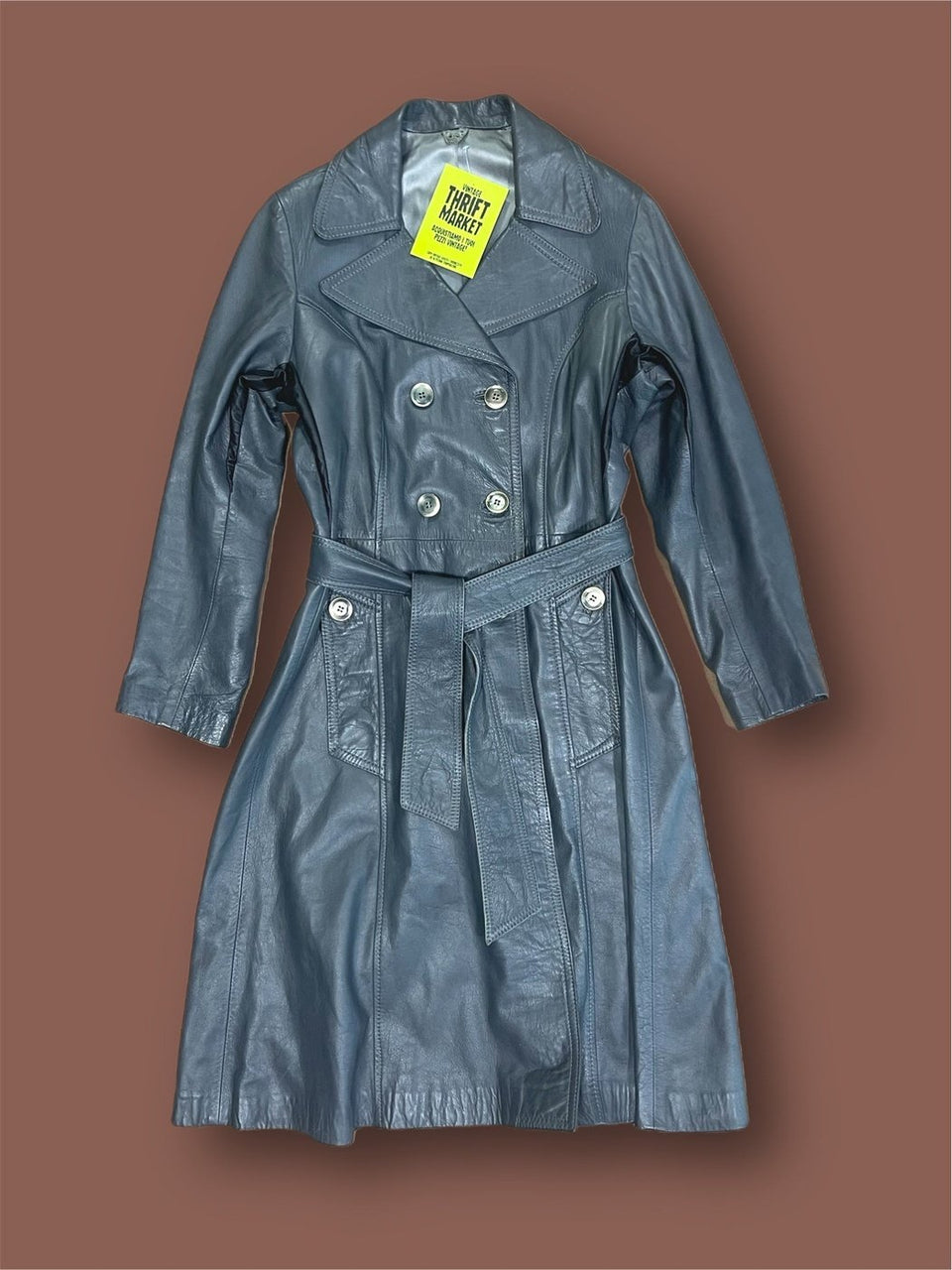 Trench cappotto in pelle vintage grigio tg 42