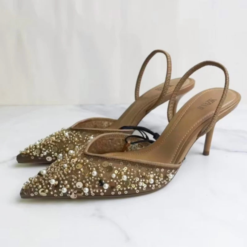 Luxury Sequin Pearl Stiletto Elengat