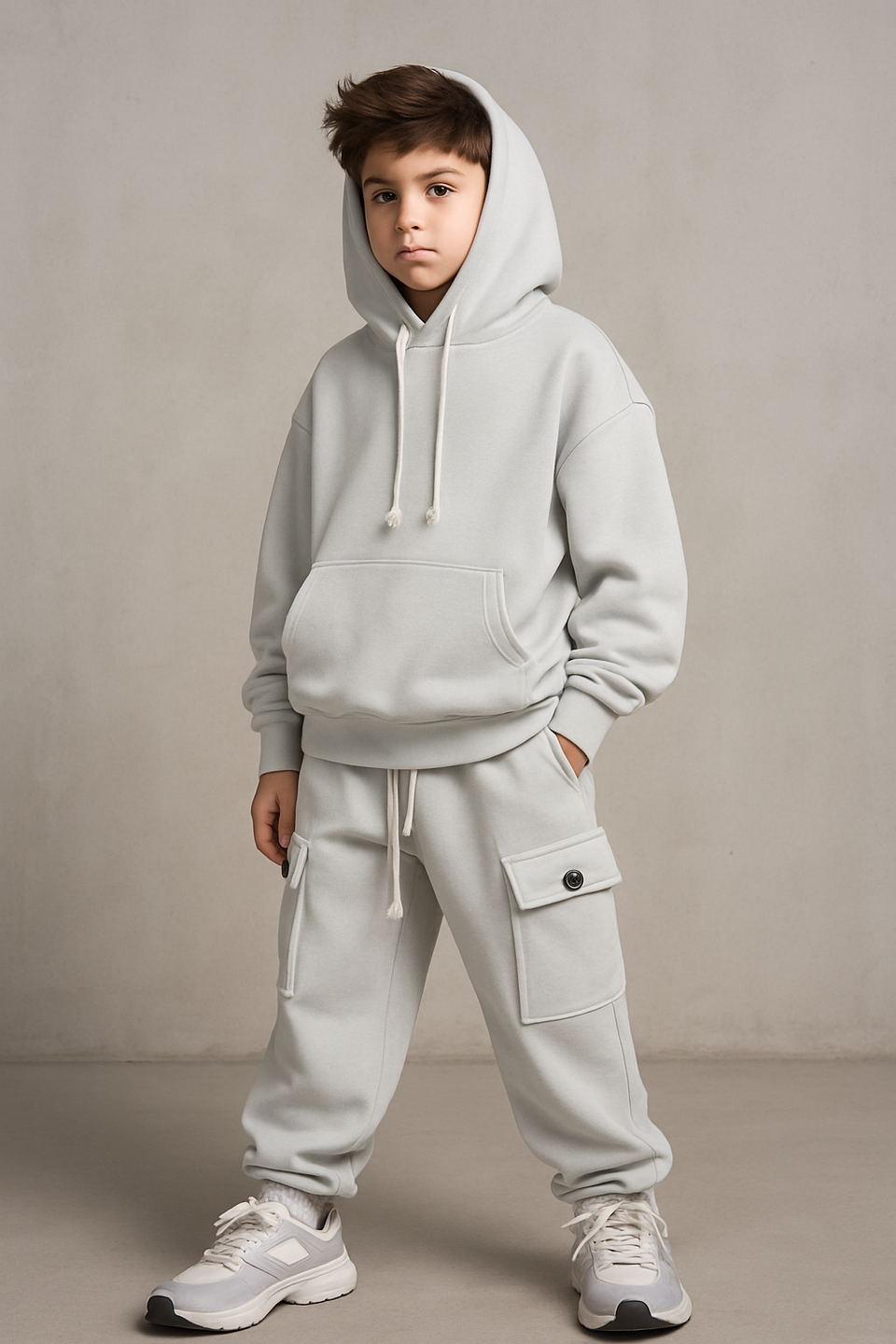 Completo cargo felpa drip basic bambino grigio