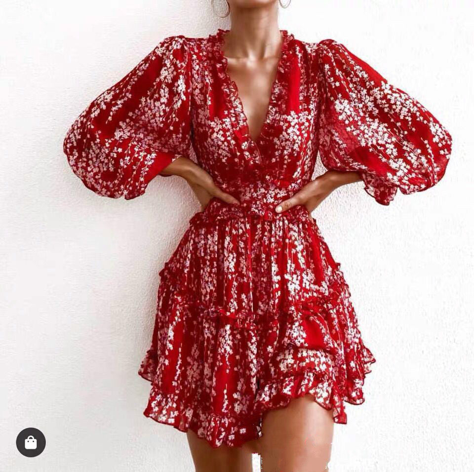 Vestido boho floral corto para mujer