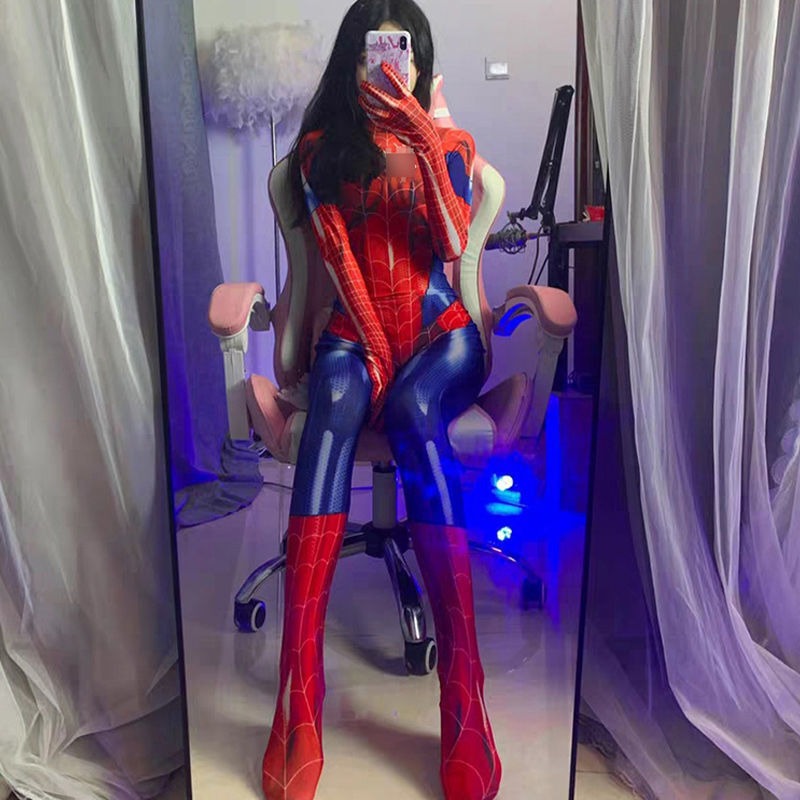 Women's Cosplay Zip Up Spiderman Skinny Onesie Jumpsuit