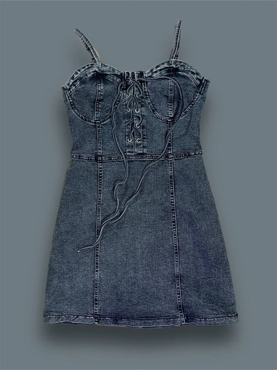 Abito mini jeans black stringato scollato tg unica Thriftmarket