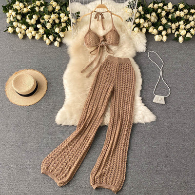 Completo summer due pezzi top e pantalone donna Khaki MUST HAVE