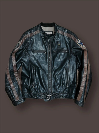 Giubbino Pelle Blauer vintage Biker tg M Thriftmarket