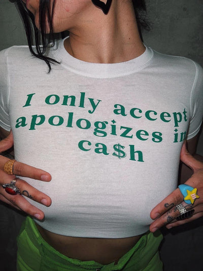 Tshirt crop print y2k donna White MUST HAVE