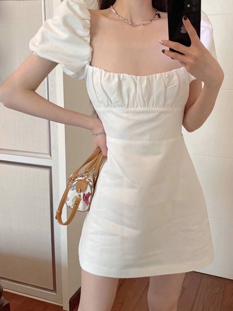 Vestido corto balconet mujer cordones