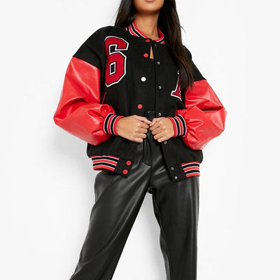 Autumn And Winter Women's Brushed Thick Jacket Red black MUST HAVE